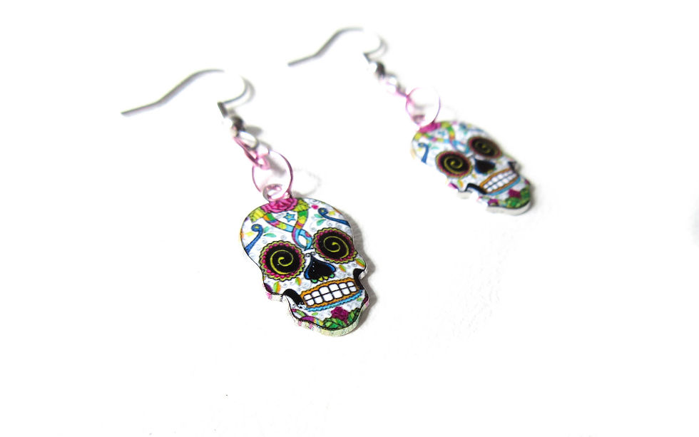 Thumbnail: Pink and White Sugar Skull Earrings