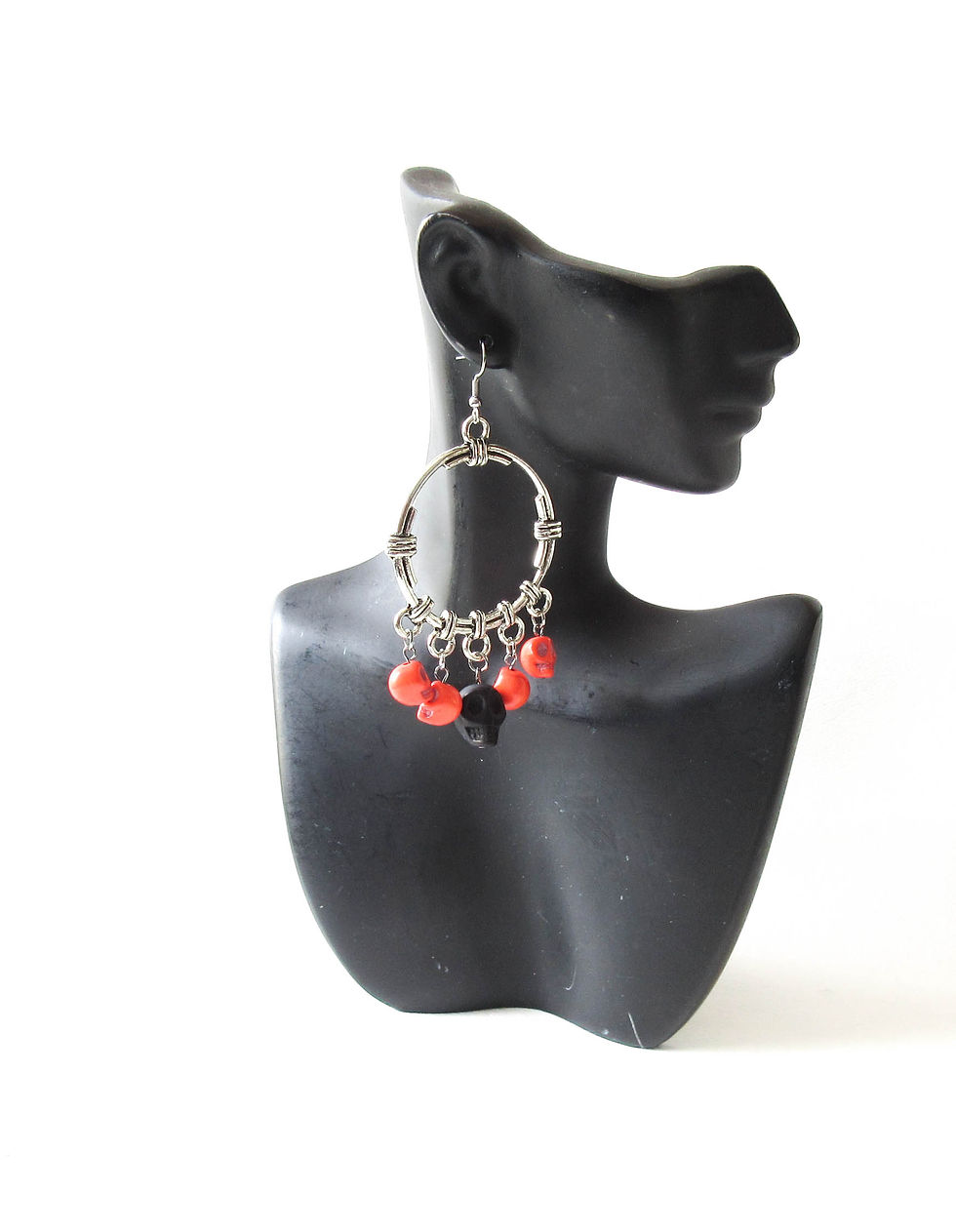 Thumbnail: Black and Orange Skull Earrings