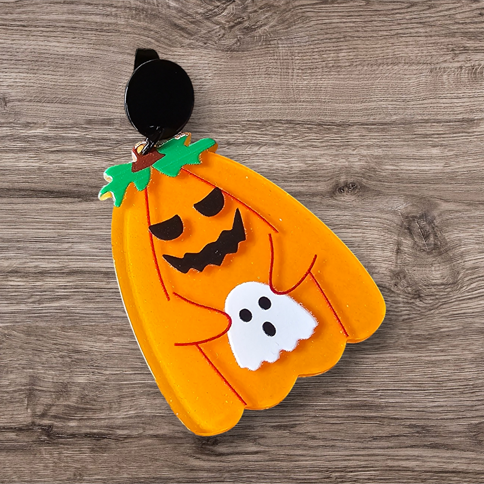 Thumbnail: Shimmering Jack O Lantern Tiki Earrings