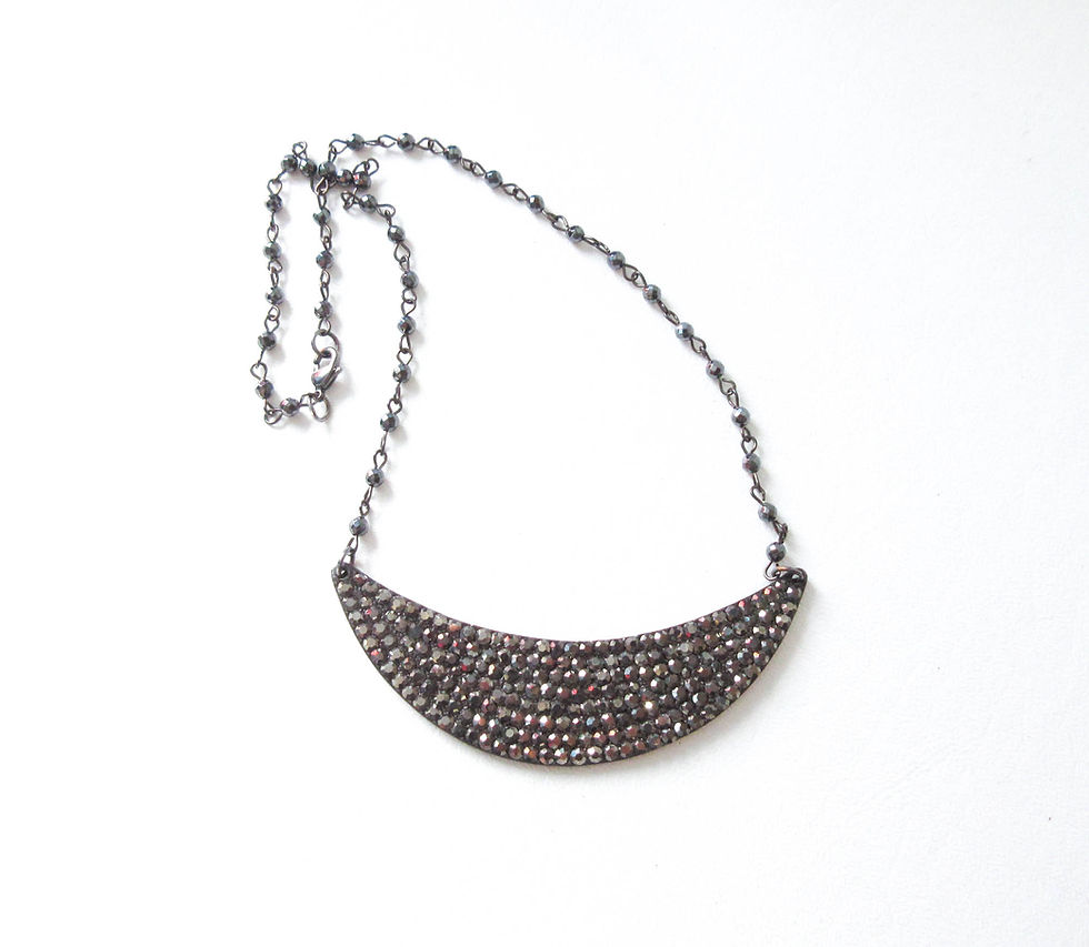 Thumbnail: Gunmetal Rhinestone Crescent Necklace