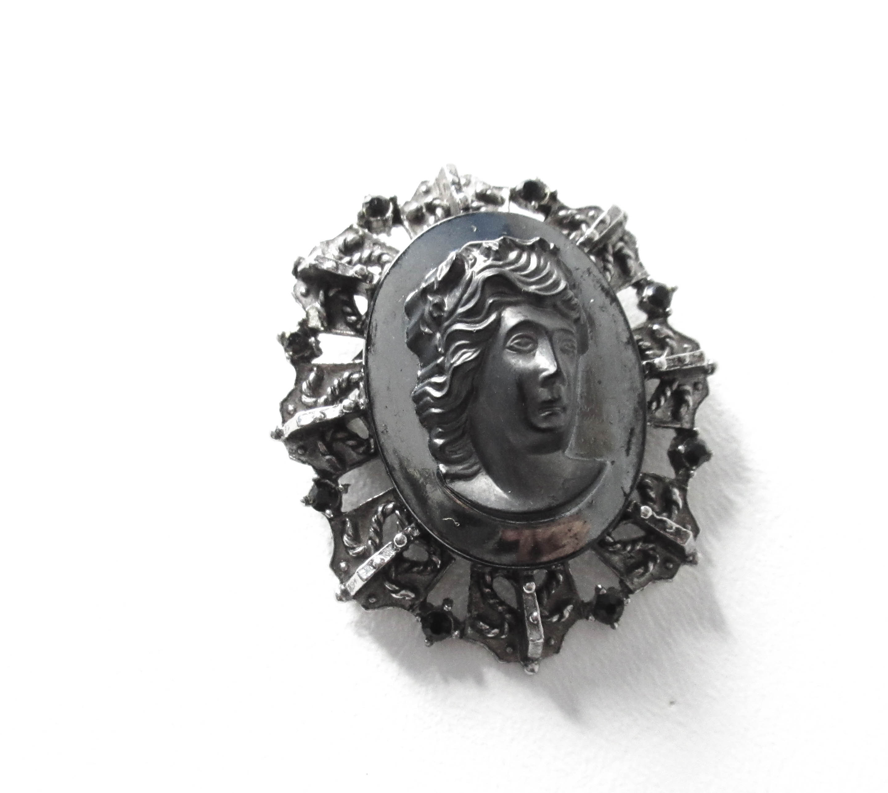 Vintage LJM Black Cameo Brooch