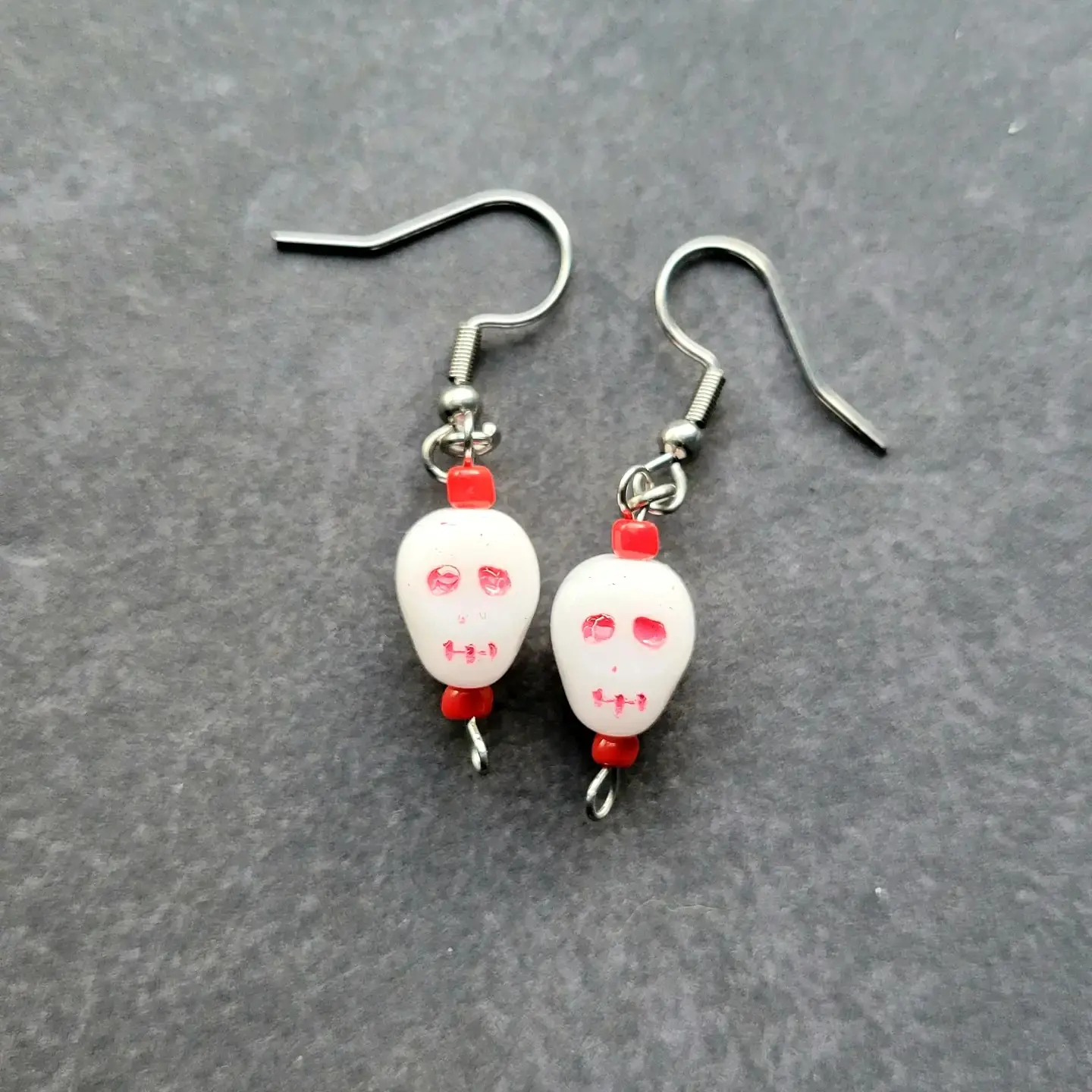 Red and White Skull Earrings