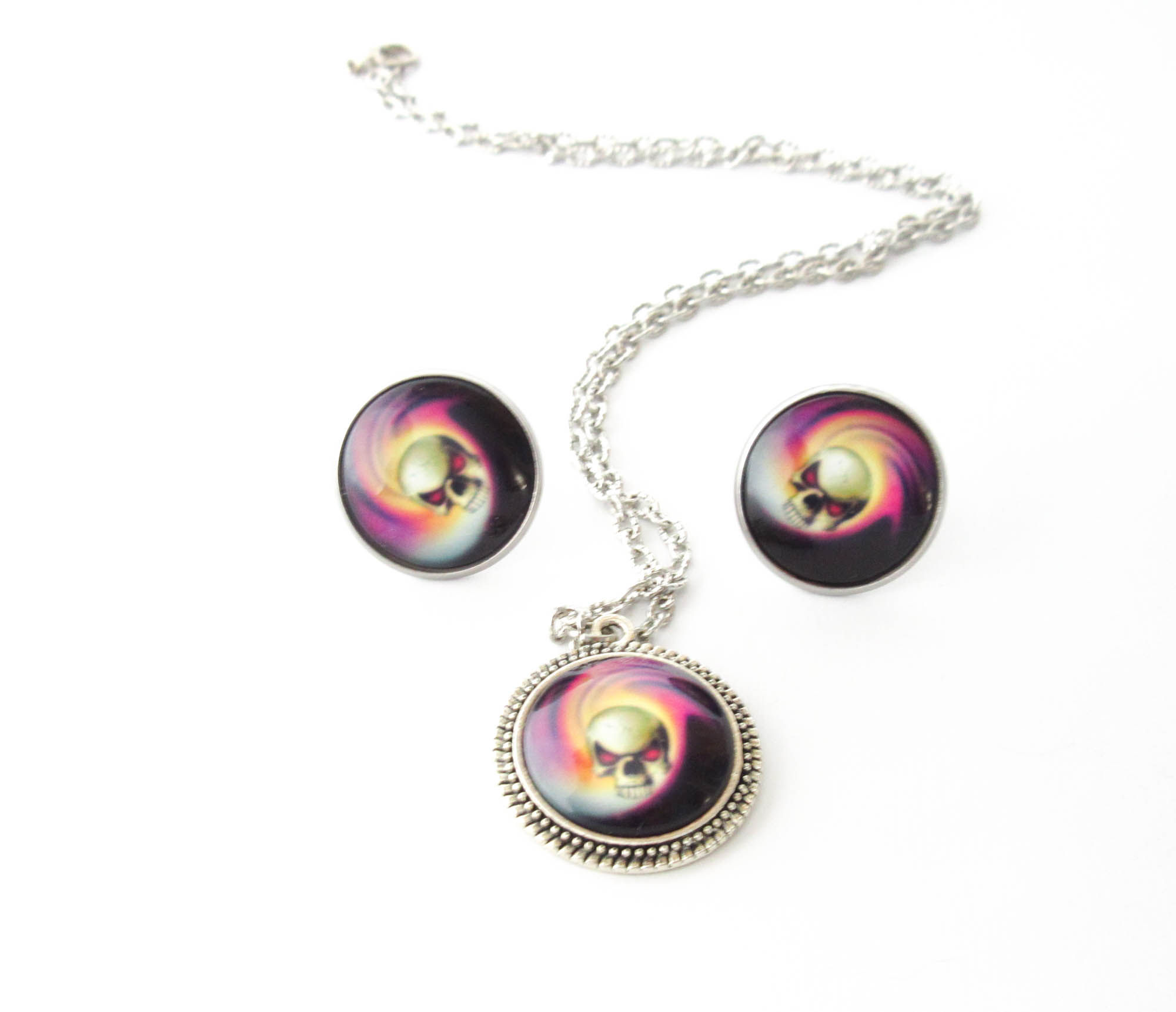 Skull Swirl Necklace and Earrings Set