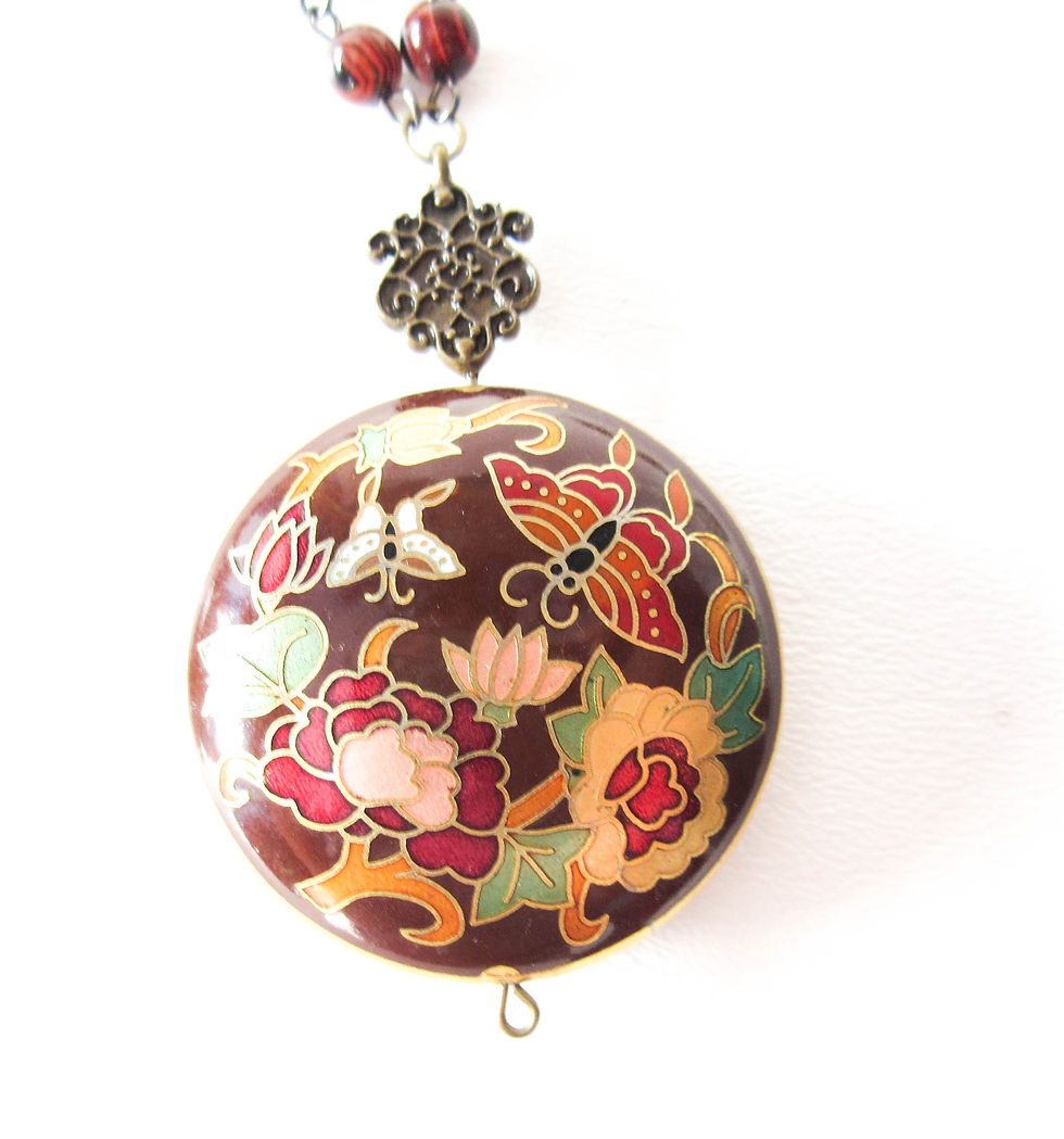 Brown Cloisonné Medallion Necklace