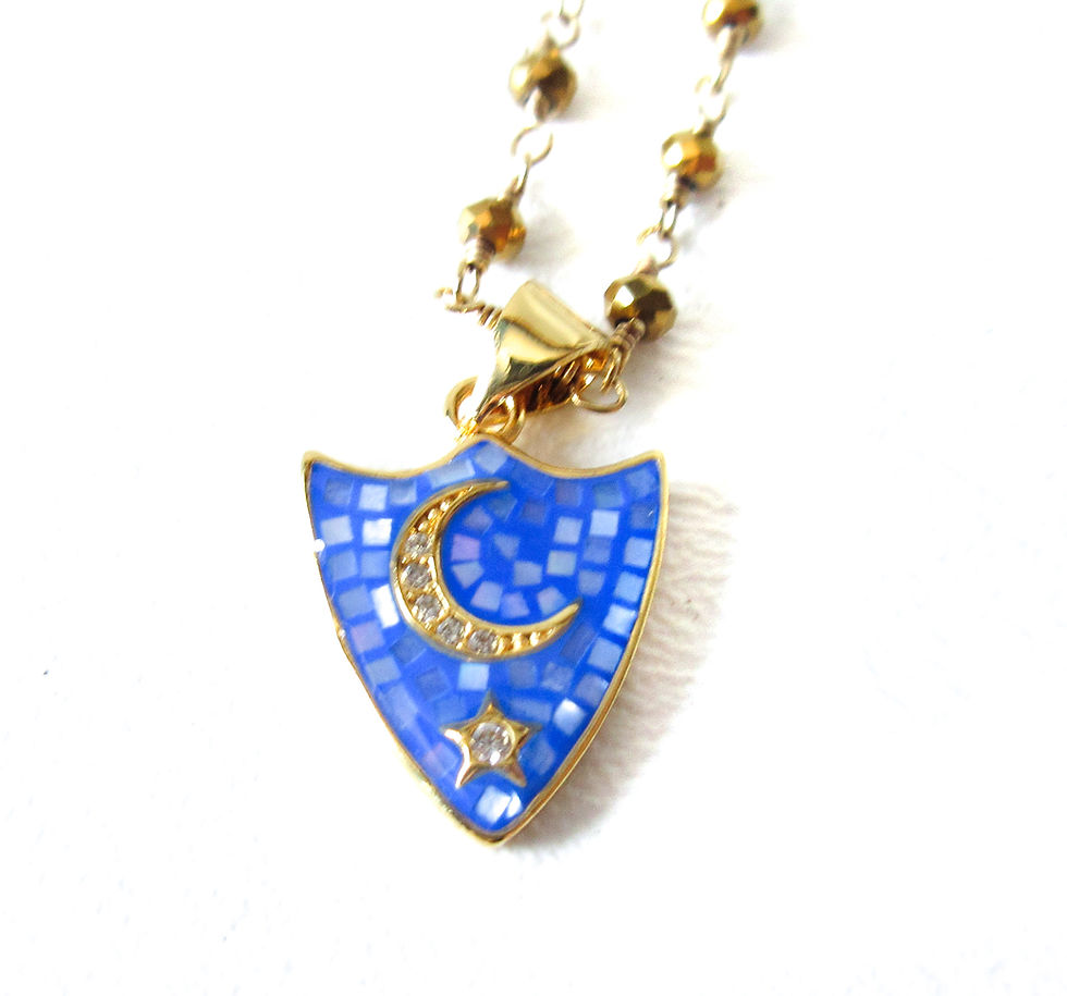 Thumbnail: Gold Shield Necklace Blue or White