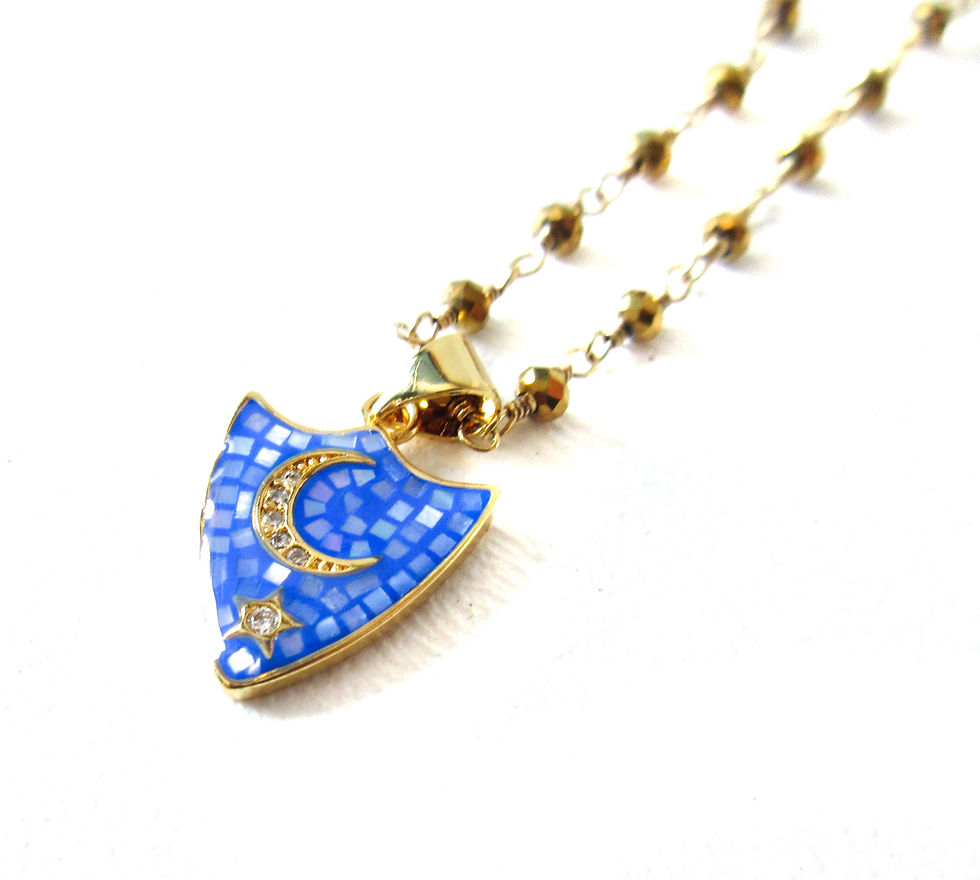 Thumbnail: Gold Shield Necklace Blue or White