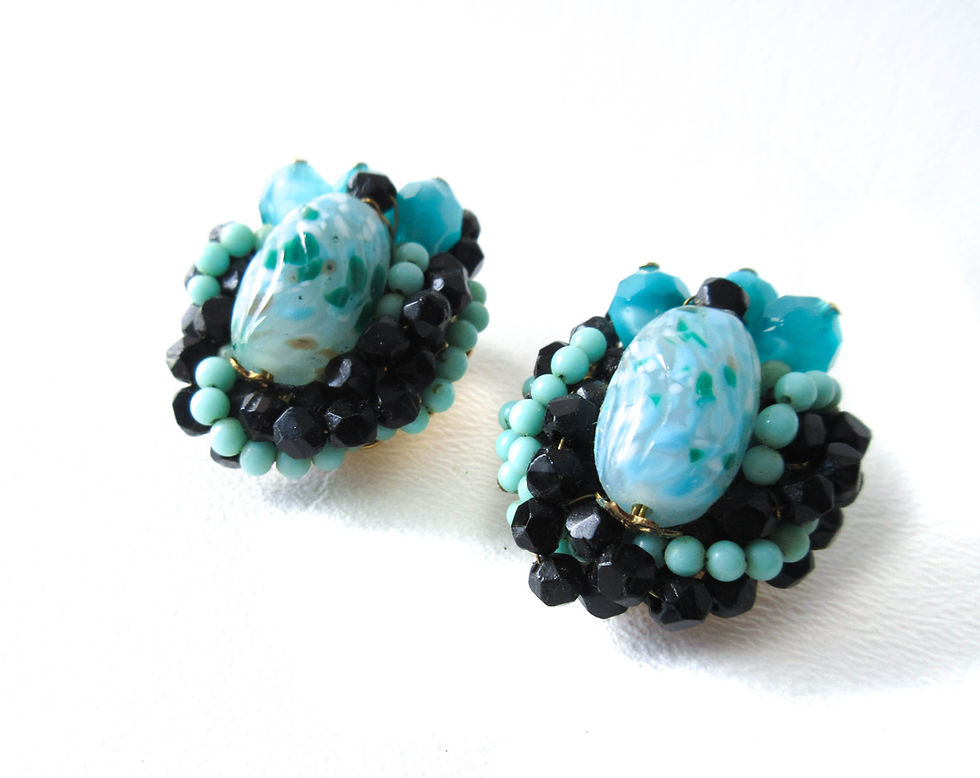 Thumbnail: Vintage Beaded Necklace and Earring Set