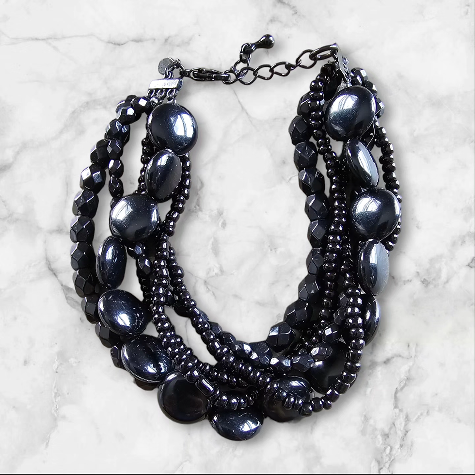 Thumbnail: Premier Designs Black Beaded Necklace and Bracelet Set