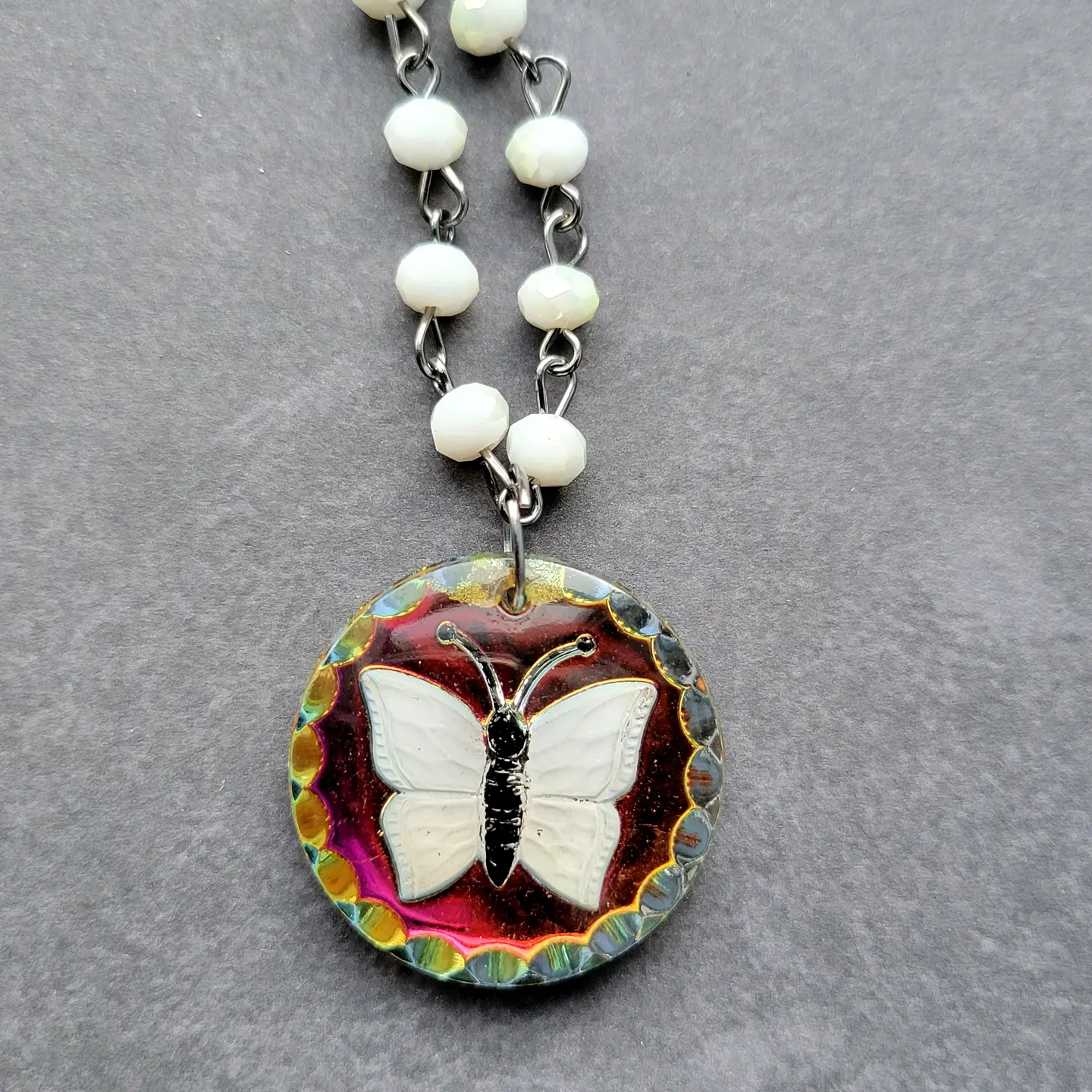 Carved Glass Butterfly Necklace