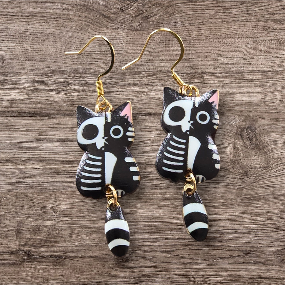 Thumbnail: Articulated Cat Skeleton Earrings