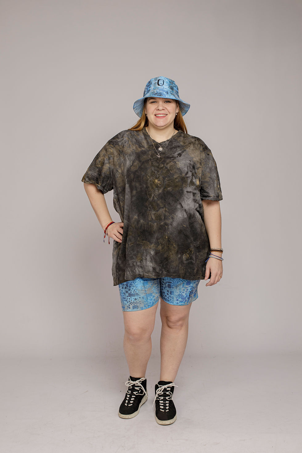 Highcycled Astral Dust Tee by NYIANSU: Hand-painted gold and charcoal oversized shirt.