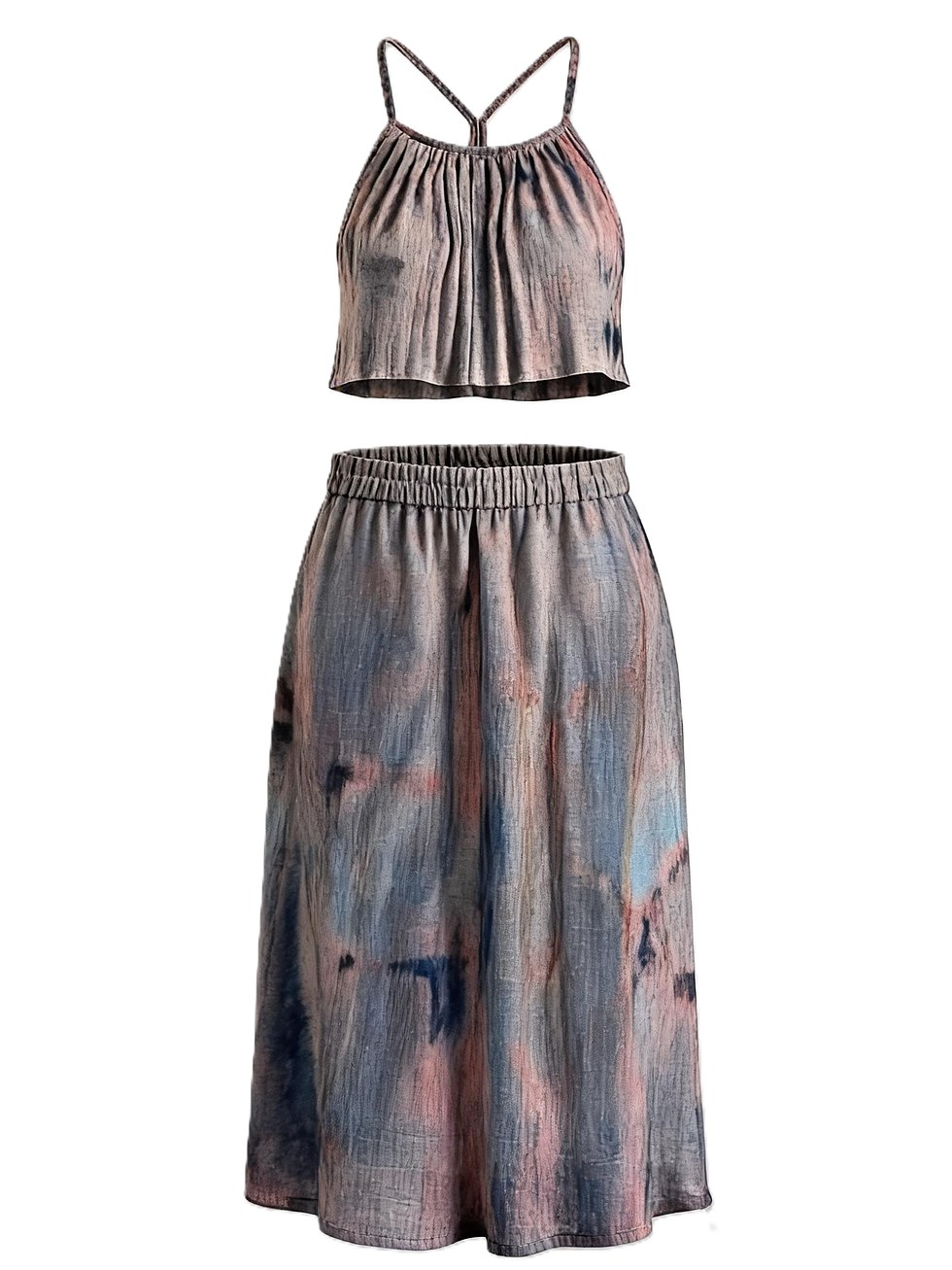 The Astral Moon Set: a handcrafted boho set featuring ethereal purple tie-dye for an effortless celestial look.