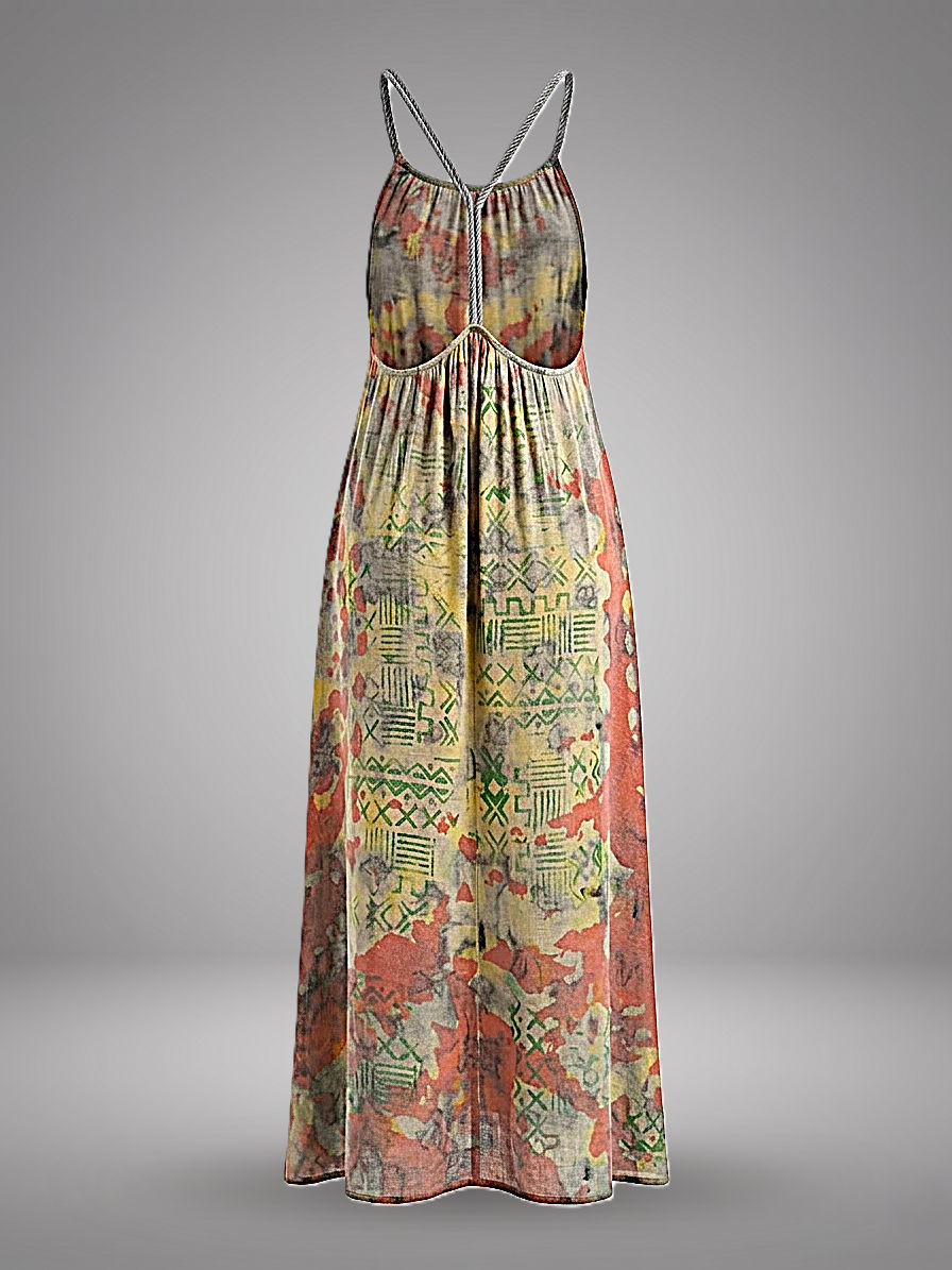 Thumbnail: Handpainted bohemian crop top and maxi skirt set crafted from a white viscose maxi dress, The Gradient set by NYIANSU.