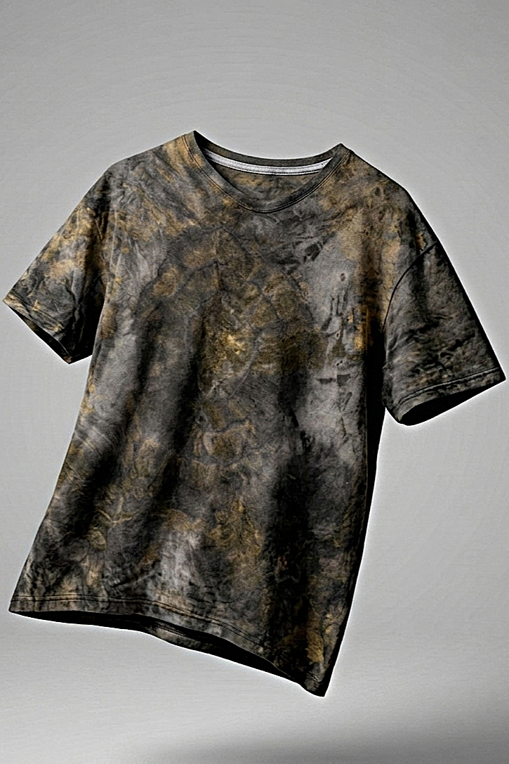 Highcycled Astral Dust Tee by NYIANSU: Hand-painted gold and charcoal oversized shirt.