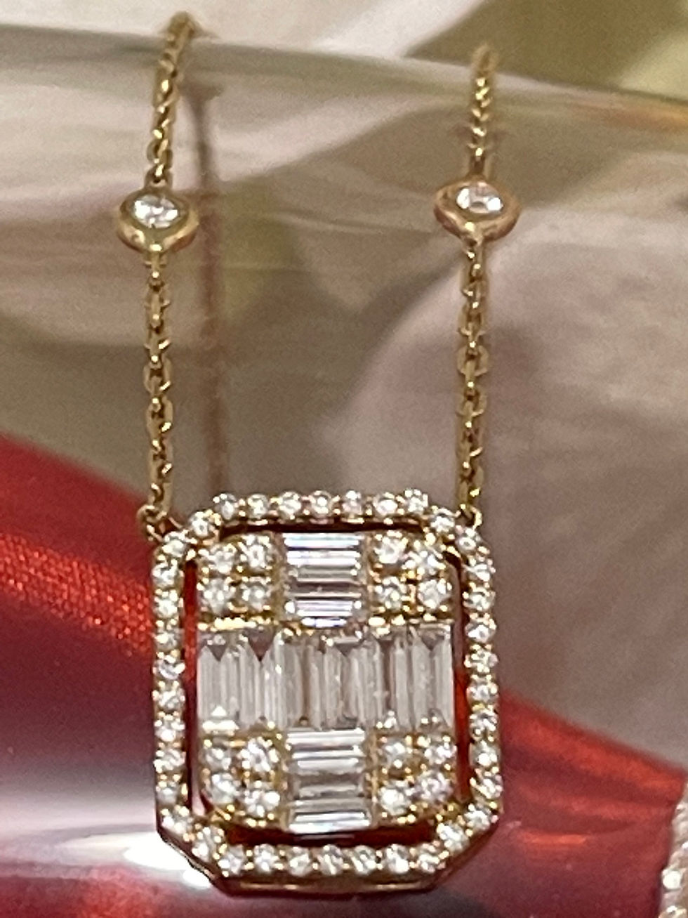 Thumbnail: Emerald cut necklace 18K 1.00 Carat Diamond Baguette Rose Necklace