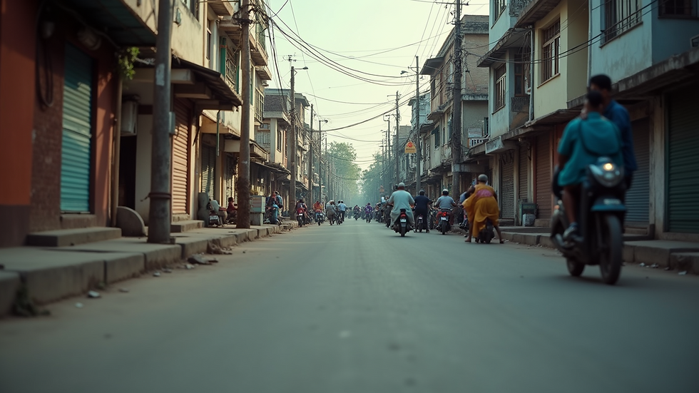 Eye-level view of a busy urban neighborhood in Sarjapur