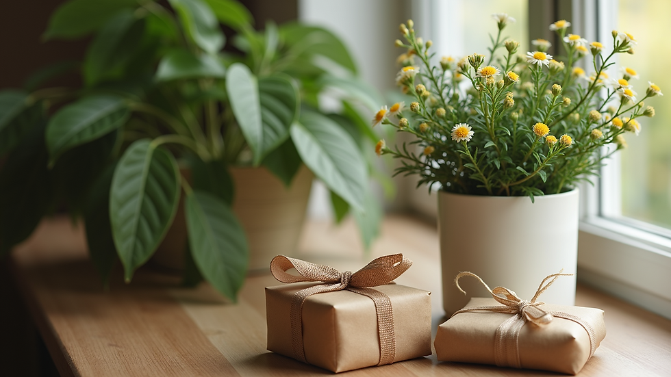 High angle view of a beautifully arranged plant gift set