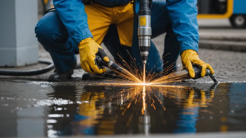 Close-up view of hydro jetting and inspection in action