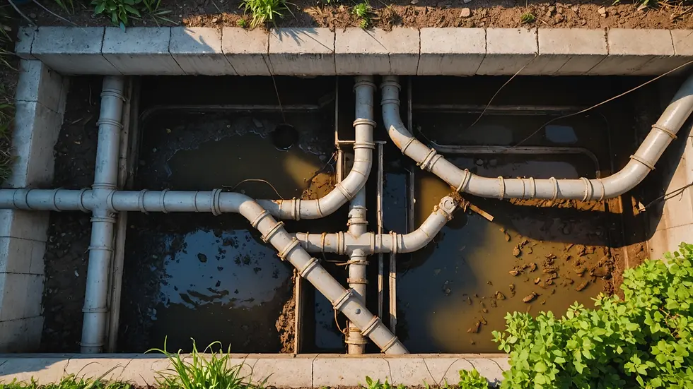 High angle view of drainage system maintenance