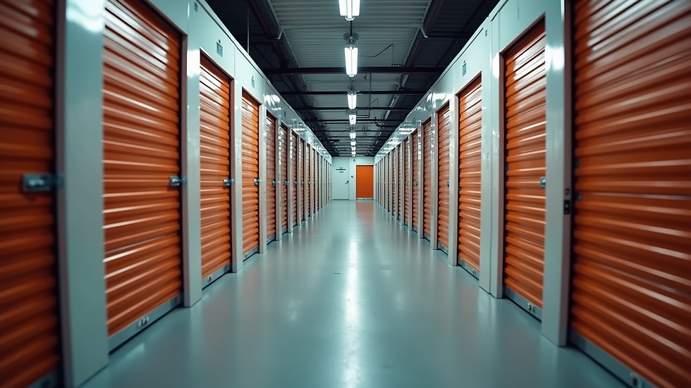 Eye-level view of a secure storage facility with well-maintained units