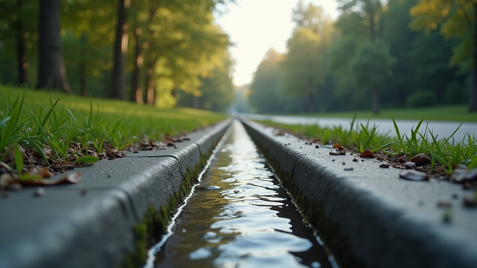 Wide angle view of a well-maintained drainage system