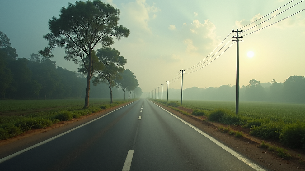 Wide angle view of serene landscape along Bannerghatta Road