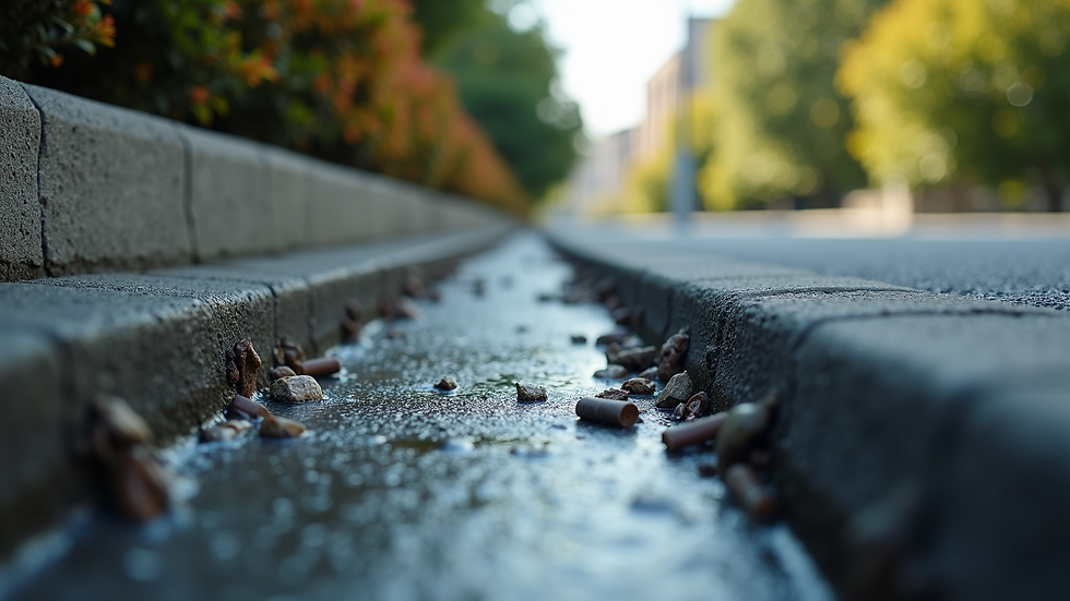 High angle view of a well-maintained gutter after cleaning