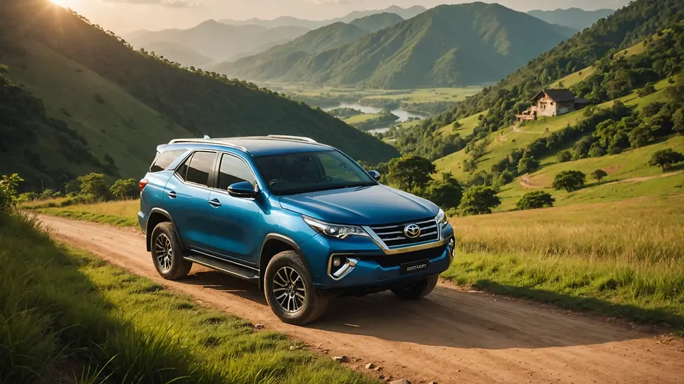 High-angle view of a Toyota Fortuner parked in a scenic location