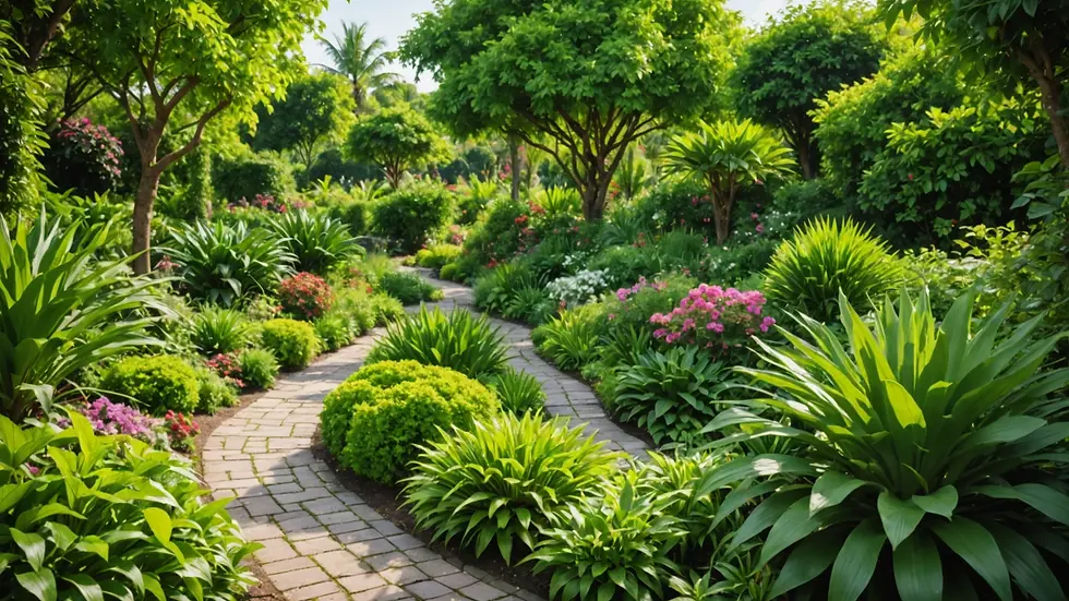 Eye-level view of a lush garden with diverse plants