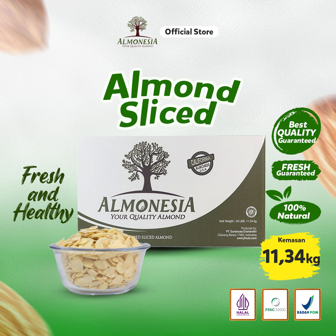 Almonesia - Almond Sliced 11.34 Kg (25 Lbs) | (Almond iris / Almond potong/ Topp