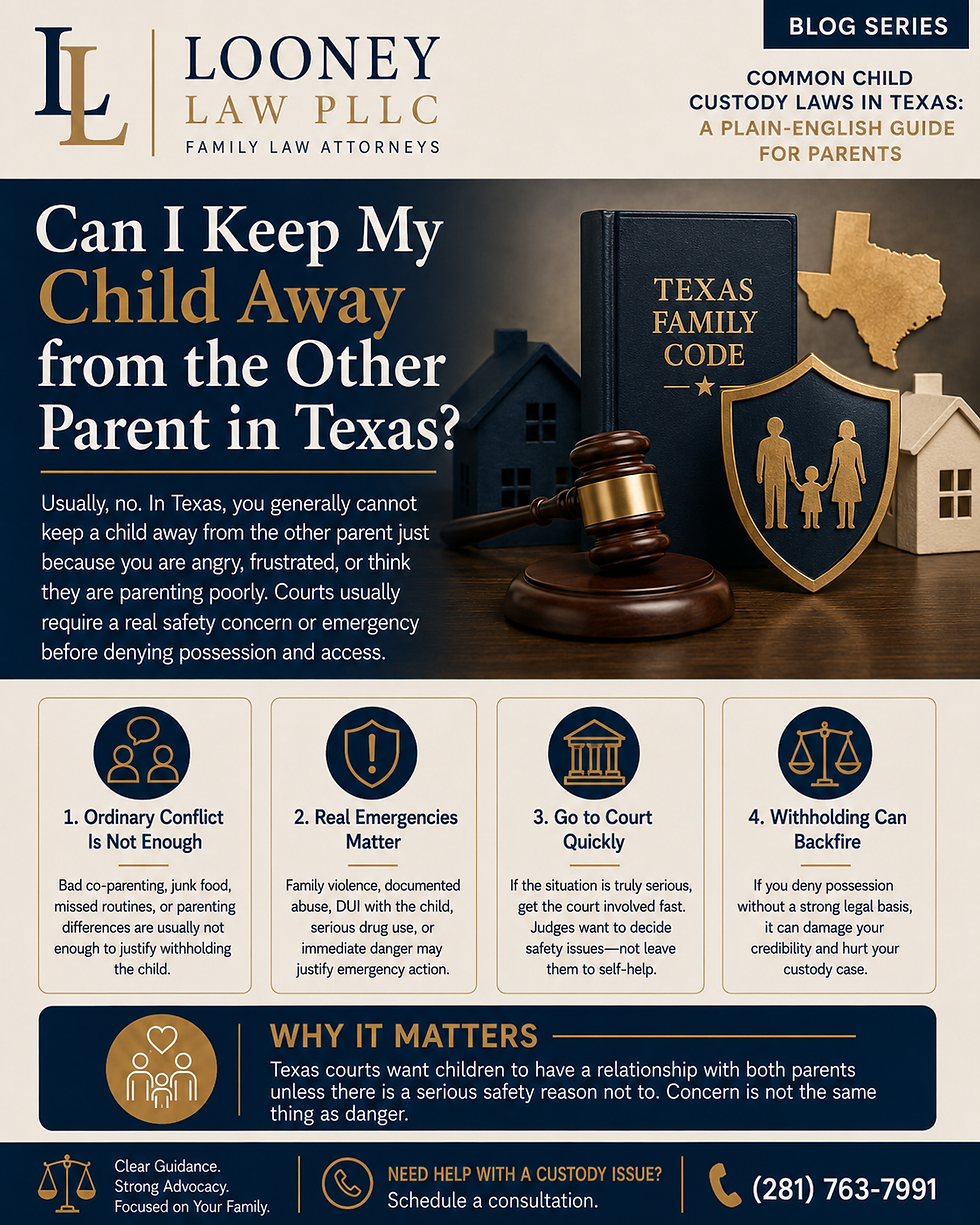 An image outlining the basics regarding when it is appropriate to withhold your child from the other parent due to safety issues or other emergencies.
