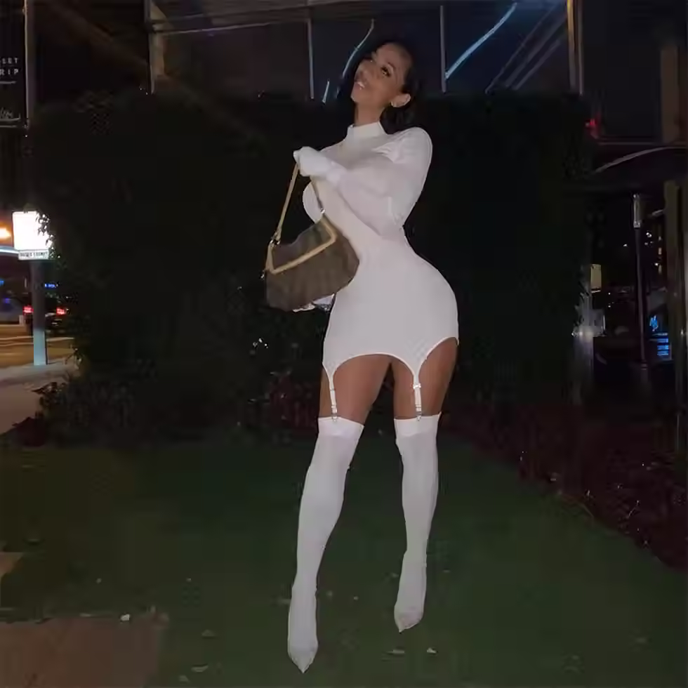 Women's Long Sleeve Dress Set Slim Fit Mini Dress & Socks Sexy Party Outfit