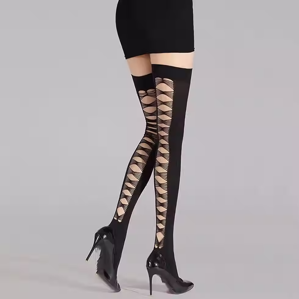 Sexy High Knee Stockings Lace Mesh Sexy Fishnet Pantyhose for Women