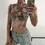 Thumbnail: Angel Print Mesh Crop Top Sexy High Neck Short Sleeve T Shirt for Women