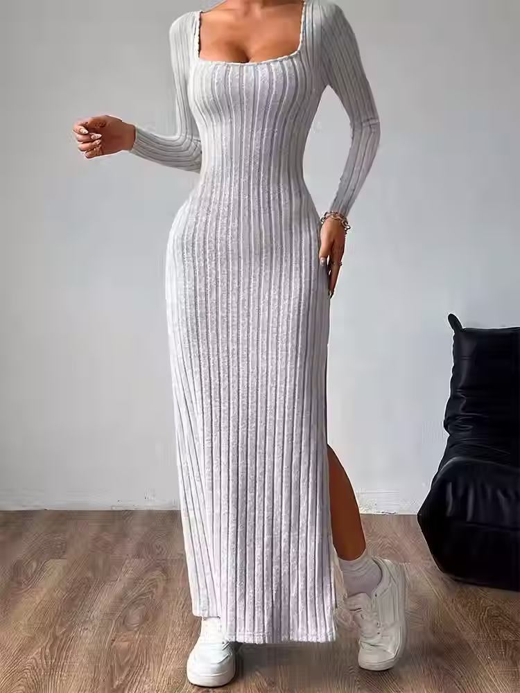 Women's Streetwear Dress Long Sleeves Split Casual Backless Maxi Dress