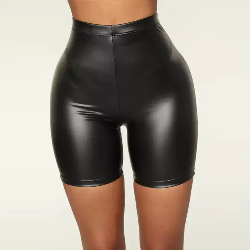 Women's Leather Biker Shorts Slim Fit High Waist Shorts