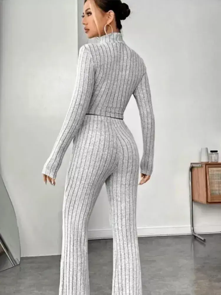 Women's Tracksuit Set Long Sleeves T-shirt & Wide Leg Pants