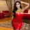 Thumbnail: Sexy Red Leather Dress Slim Fit Latex One Shoulder Sleeveless Dress for Women