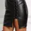 Thumbnail: Women's Leather Skirt High Waist Latex Slit Mini Skirt