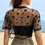 Thumbnail: Star Print Mesh Crop Top Sheer Crew Neck Short Sleeve Summer Top for Women