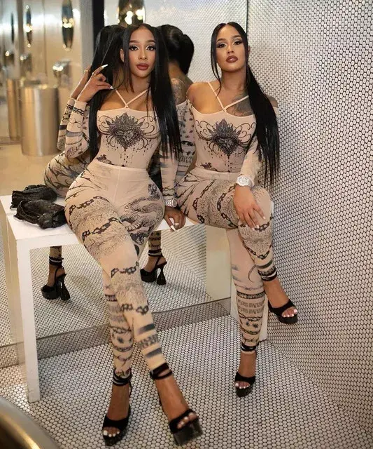 Sexy Transparent Slash Neck Bodysuit & Leggings Women's 2 Pieces Set Outfit