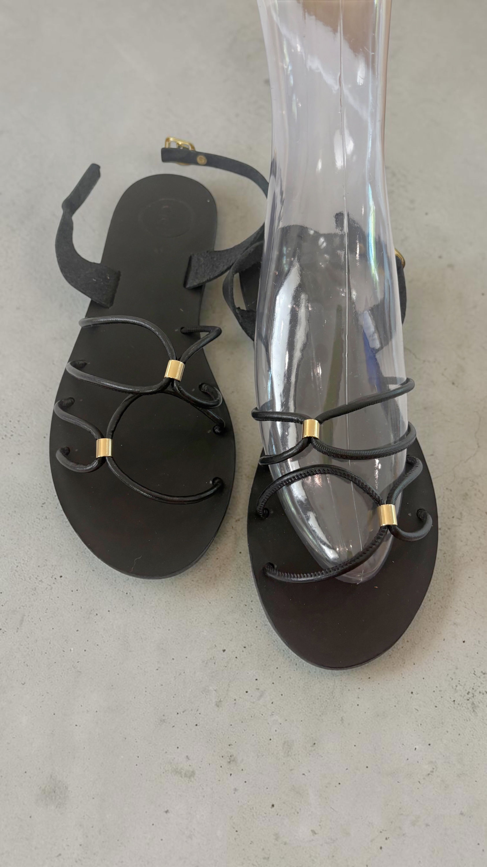 Black Cord sandals gold detail Size US 9
