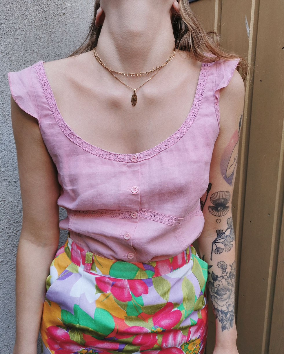 Miniature : Top rose en lin- Taille 40