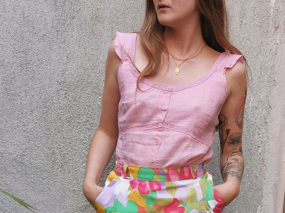 Miniature : Top rose en lin- Taille 40