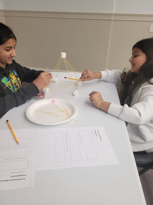 "Students building marshmallow and toothpick structures during a STEM activity at Next Generation Academy, Milton."