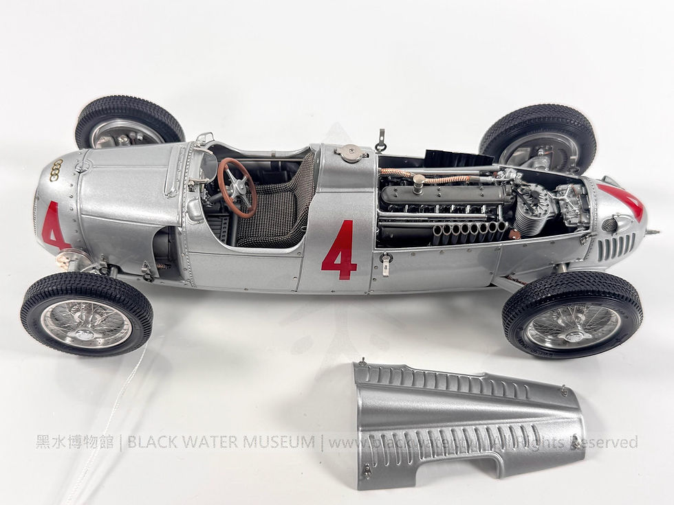 1936 Auto Union Typ C No. 4 German Grand Prix Winner 1:18 Precision Model, 2008 CMC M-073 Limited Edition No. 4838 of 5000

民國25年(1936)德國汽車聯盟（Auto Union）Typ C 4號德國GP冠軍賽車高精密模型（民國97年(2008)德國CMC（西姆斯，Classic Model Cars）M-073 1:18全球限量5000輛，第4838/5000號）《Black Water Museum Collections | 黑水博物館館藏》