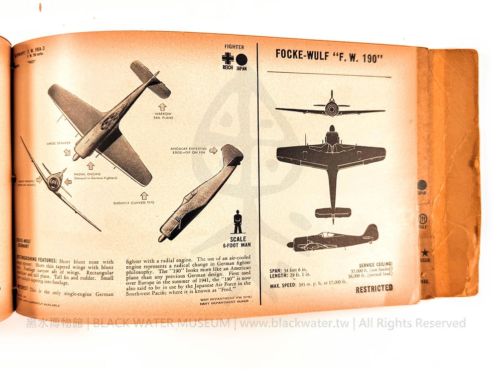 1943 U.S. Army and Navy FM 30-30 / BUAER 3 Aircraft Recognition Pictorial Manual
民國32年(1943) 美國陸海軍 FM 30-30 BUAER 3《飛行器目視識別圖冊》《Black Water Museum Collections | 黑水博物館館藏》
