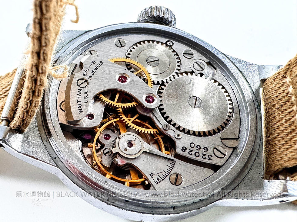 1945 U.S. Army Air Forces Type A-11 Navigation Hack Watch by Waltham SN:32028660 | 民國34年(1945) 美國陸軍航空隊 Waltham Type A-11 導航停秒腕錶附帆布錶帶,序號:32028660《Black Water Museum Collections | 黑水博物館館藏》