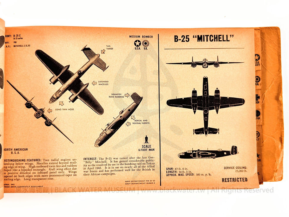 1943 U.S. Army and Navy FM 30-30 / BUAER 3 Aircraft Recognition Pictorial Manual
民國32年(1943) 美國陸海軍 FM 30-30 BUAER 3《飛行器目視識別圖冊》《Black Water Museum Collections | 黑水博物館館藏》