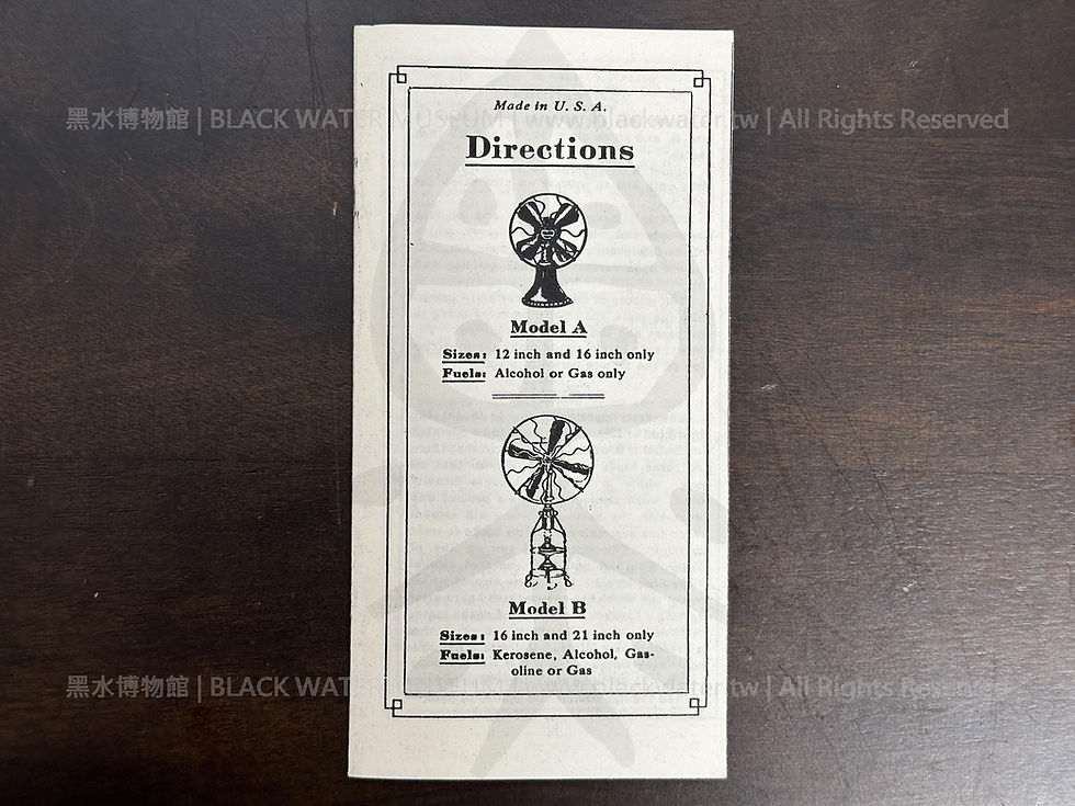 《Non-Electric Fans》Directions 1917 by Wm. J. H. Strong 《免電風扇》使用手冊,民國6年,作者:Wm. J·H·斯特朗《Black Water Museum Collections | 黑水博物館館藏》